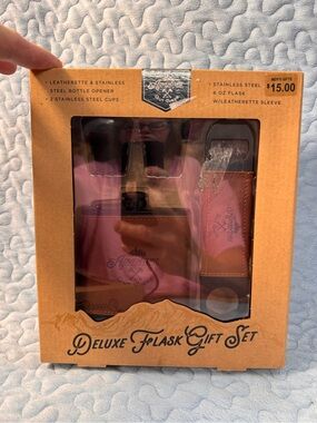 Men’s Deluxe Pink Leatherette Flask Gift Set